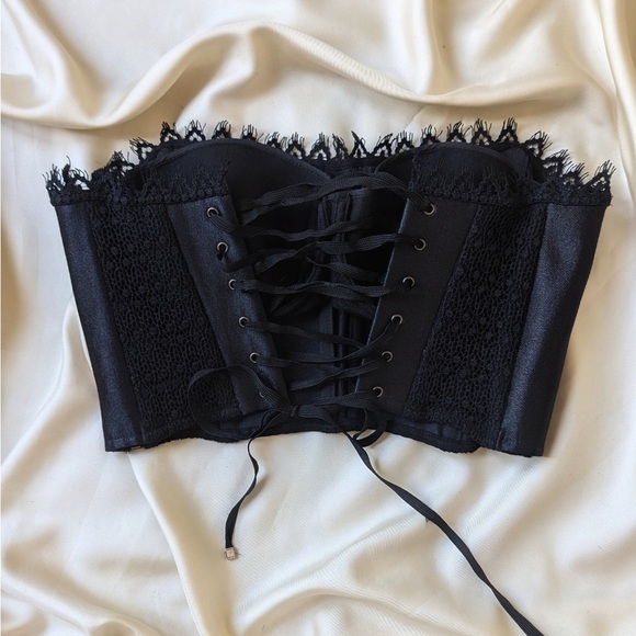 New🖤La Perla 2014 black lace and silk mini cropped corset 34B - Picture 10 of 11